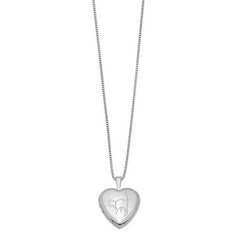Sterling Silver Rhodium-plated 16mm Cat Heart Locket Necklace - 18