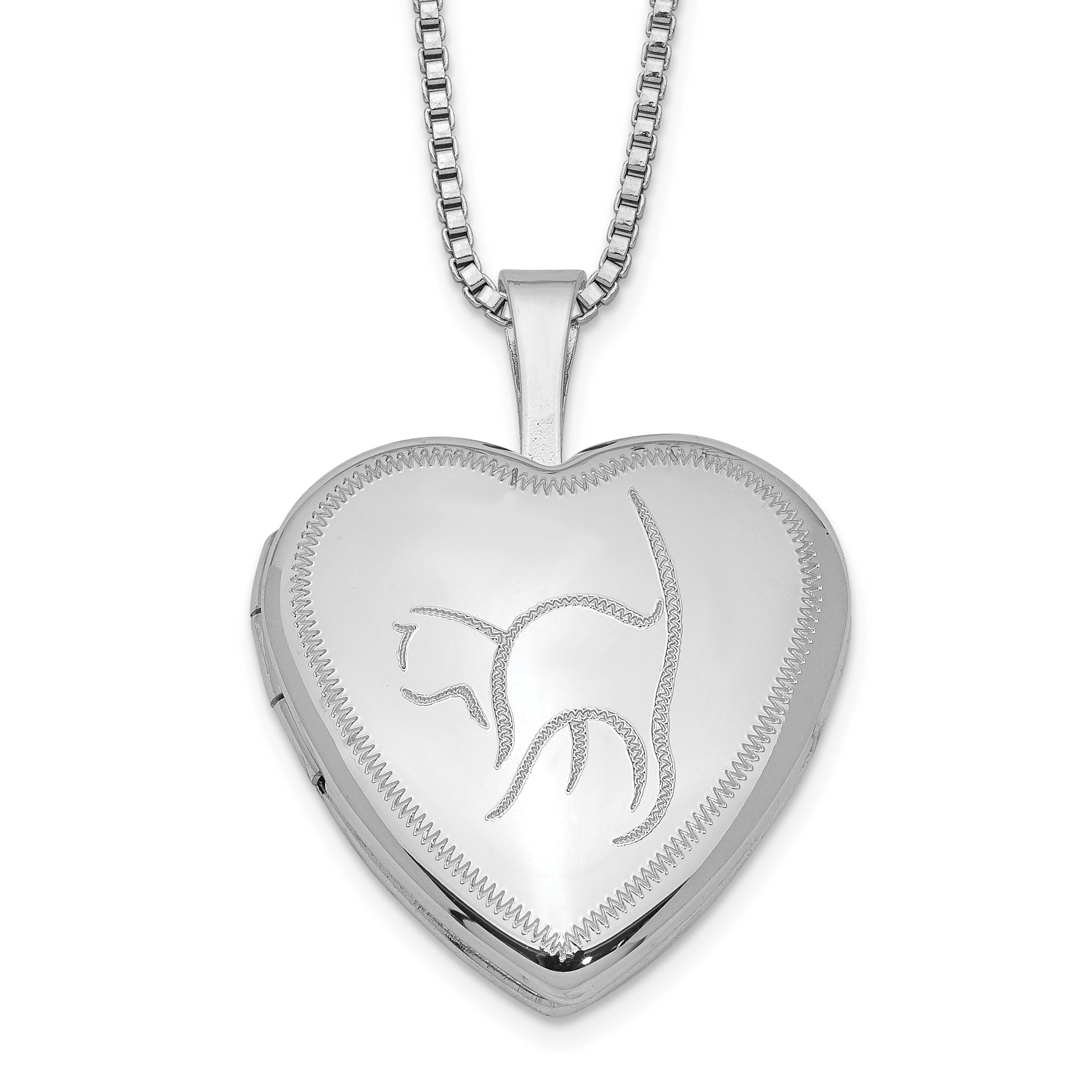 Sterling Silver Rhodium-plated 16mm Cat Heart Locket Necklace Main image