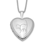 Sterling Silver Rhodium-plated 16mm Cat Heart Locket Necklace