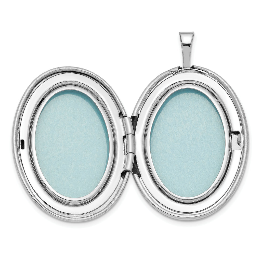 Sterling Silver Rhod-plated 26mm Circle Border Diamond Oval Locket Necklace