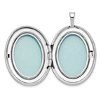 Sterling Silver Rhod-plated 26mm Circle Border Diamond Oval Locket Necklace
