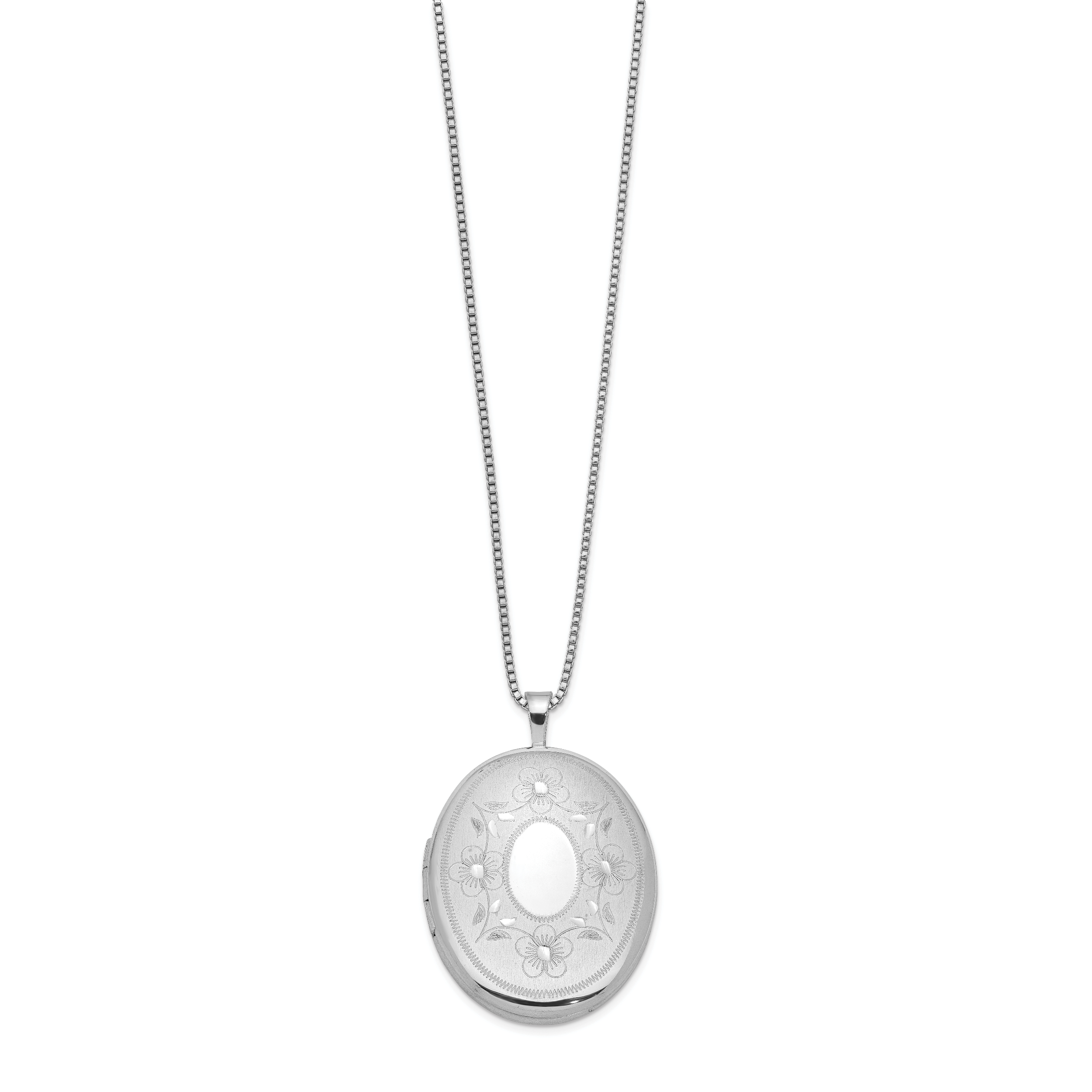 Sterling Silver RH-plated 26mm Floral Oval Locket Necklace Secondary image