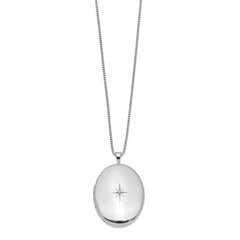 Sterling Silver Rhodium-plated Diamond 26mm Oval Locket Necklace - 18