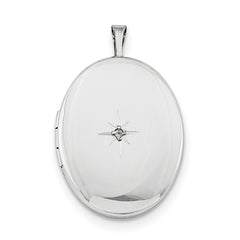 Sterling Silver Rhodium-plated Diamond 26mm Oval Locket Necklace - 18