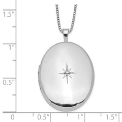 Sterling Silver Rhodium-plated Diamond 26mm Oval Locket Necklace - 18