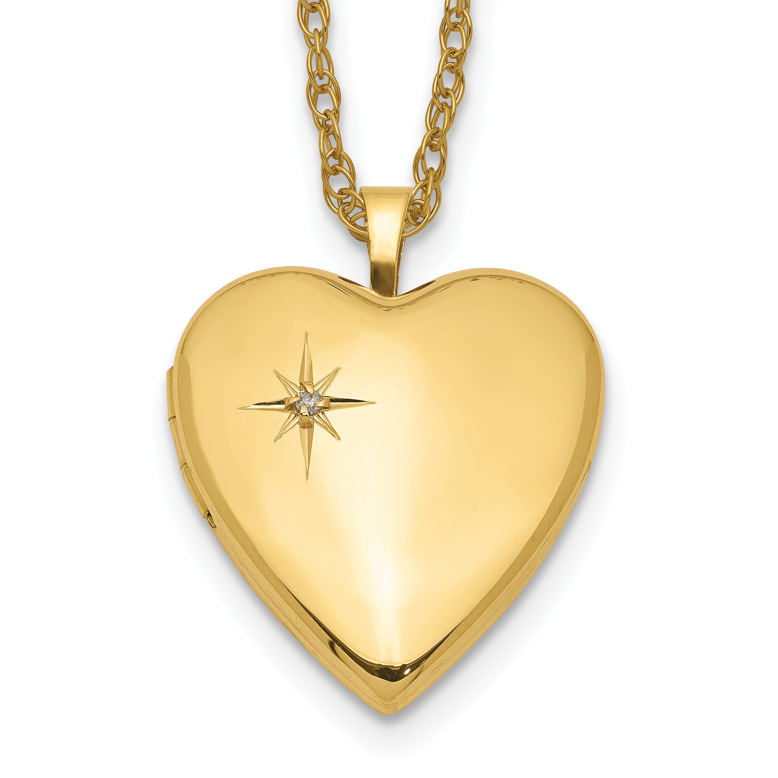 1/20 Gold Filled 20mm Polished/Satin Diamond Star Heart Locket Necklace Main image