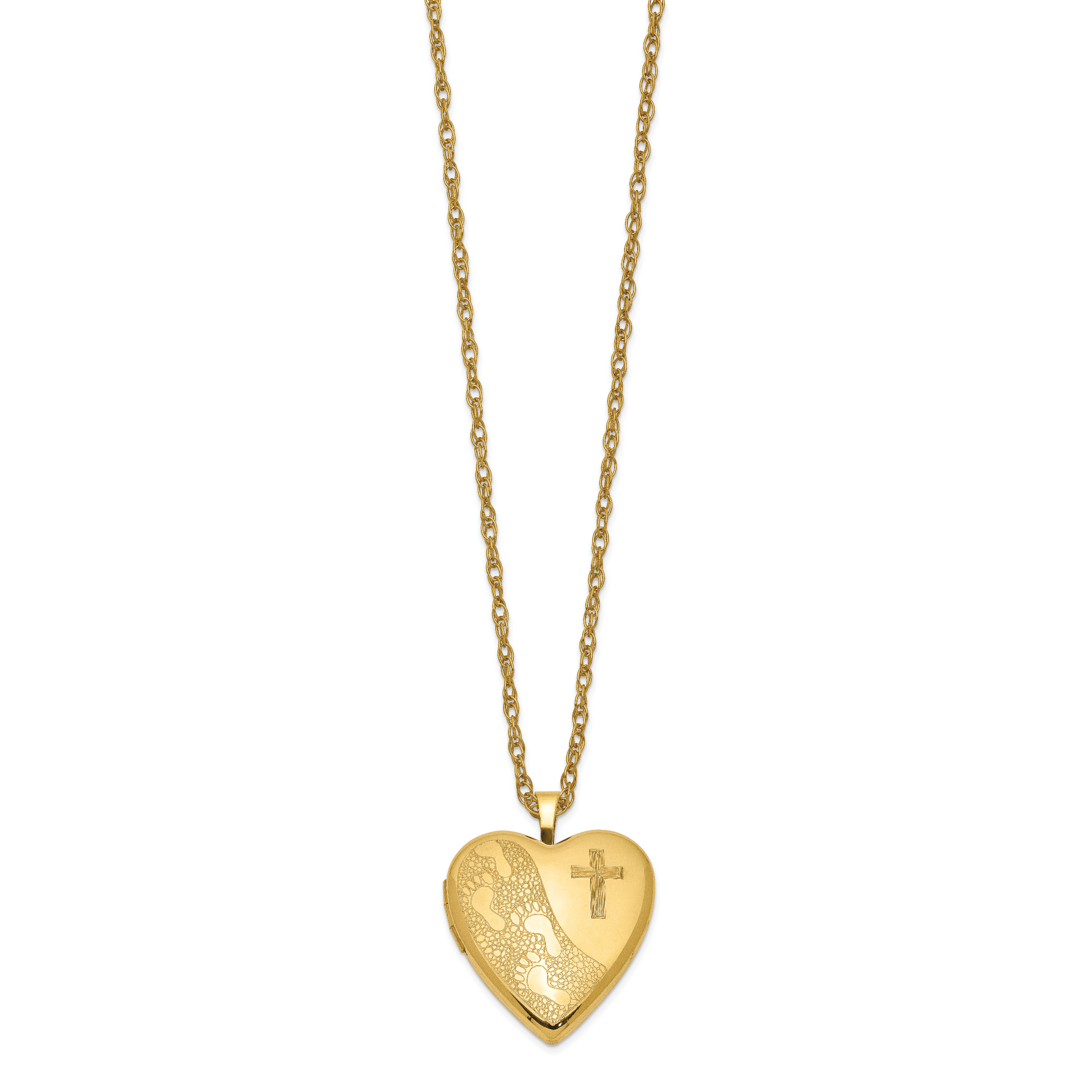 1/20 Gold Filled 20mm Cross & Footprint Heart Locket Necklace Secondary image