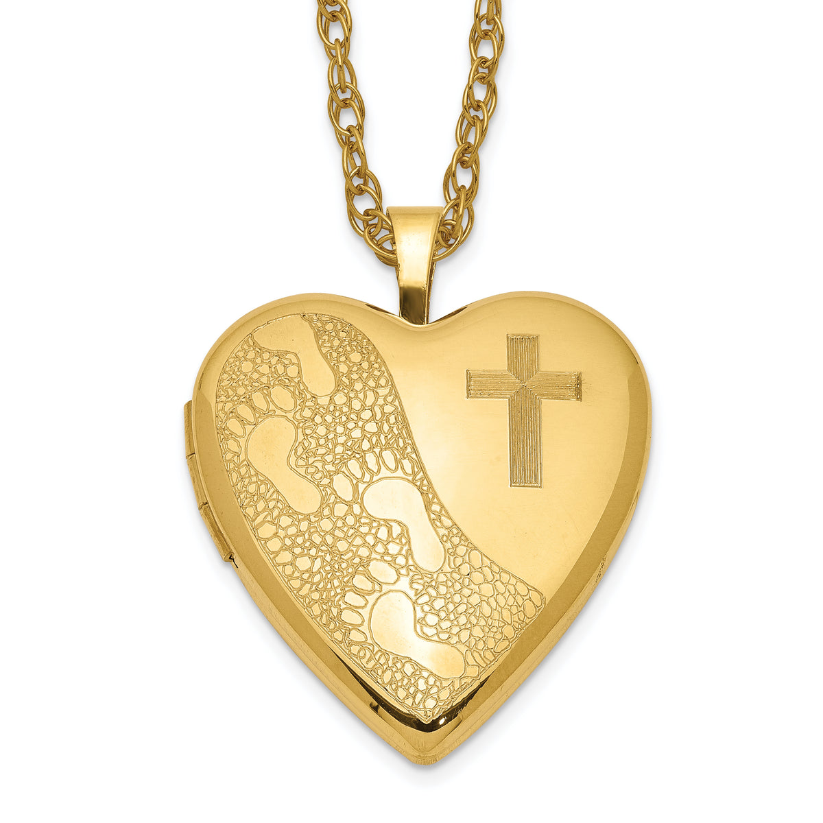1/20 Gold Filled 20mm Cross & Footprint Heart Locket Necklace
