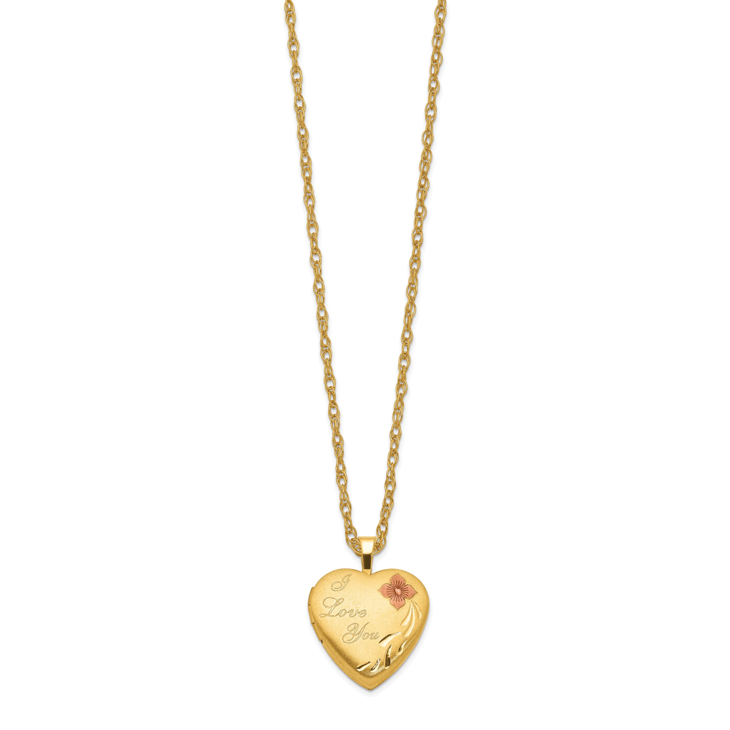 1/20 Gold-Filled 16mm Enameled Flower "I Love You" Heart Locket Necklace
