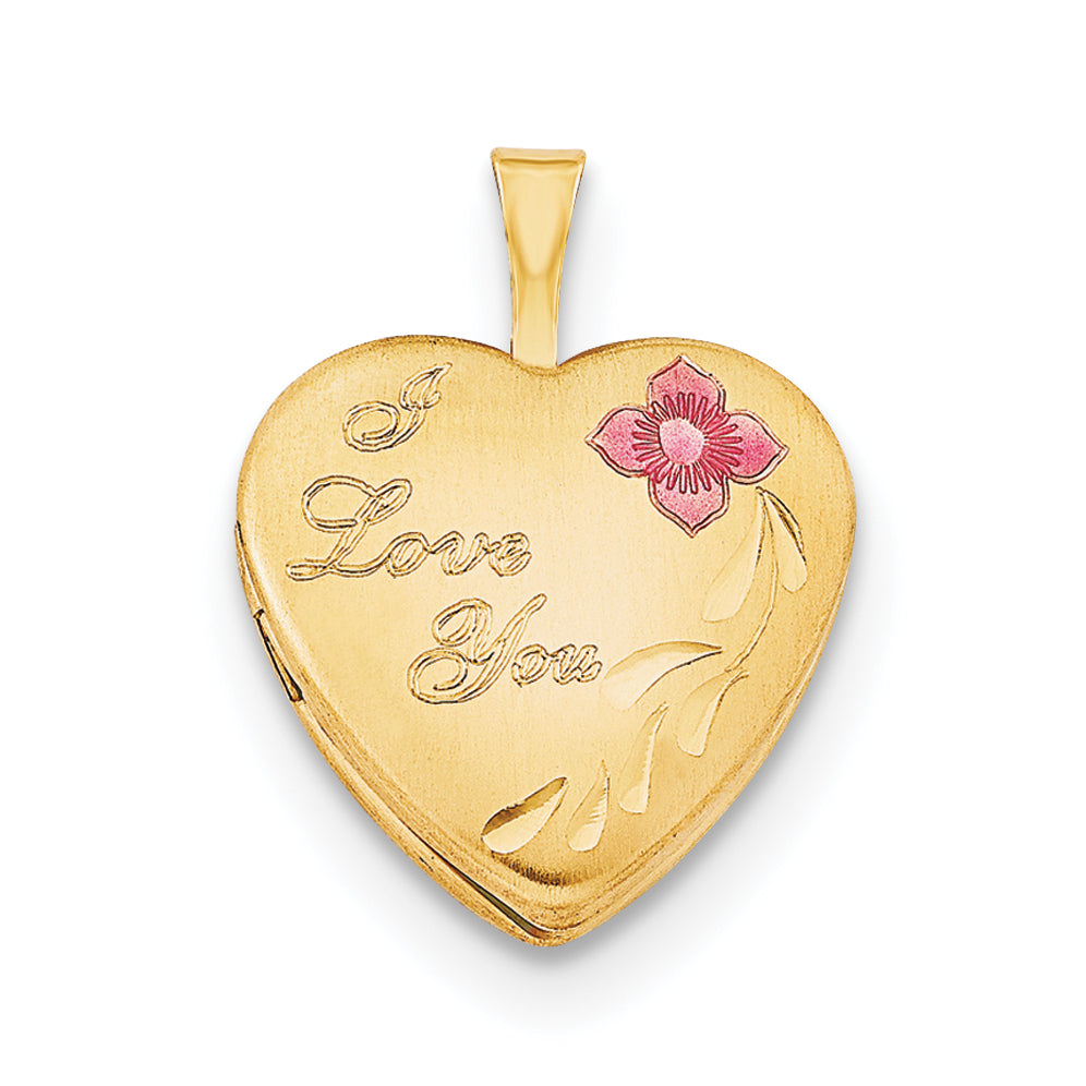 1/20 Gold-Filled 16mm Enameled Flower "I Love You" Heart Locket Necklace