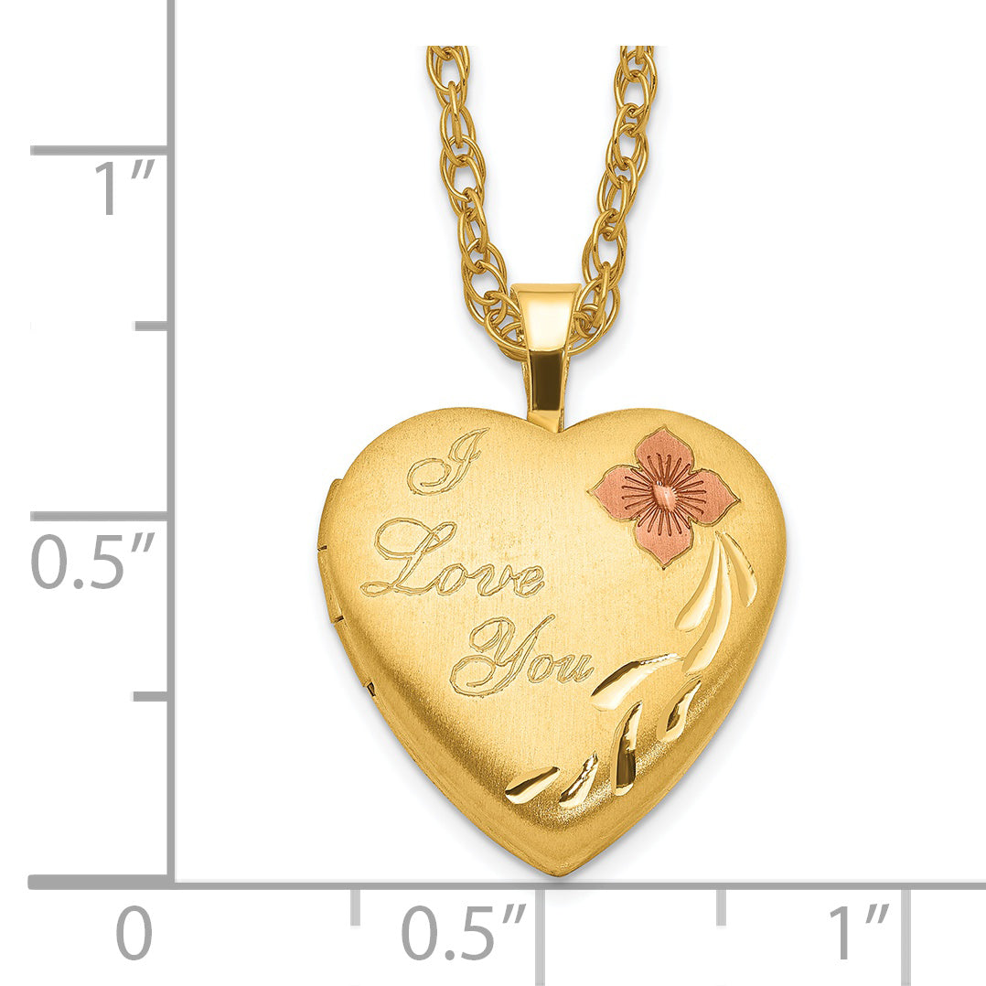 1/20 Gold-Filled 16mm Enameled Flower "I Love You" Heart Locket Necklace