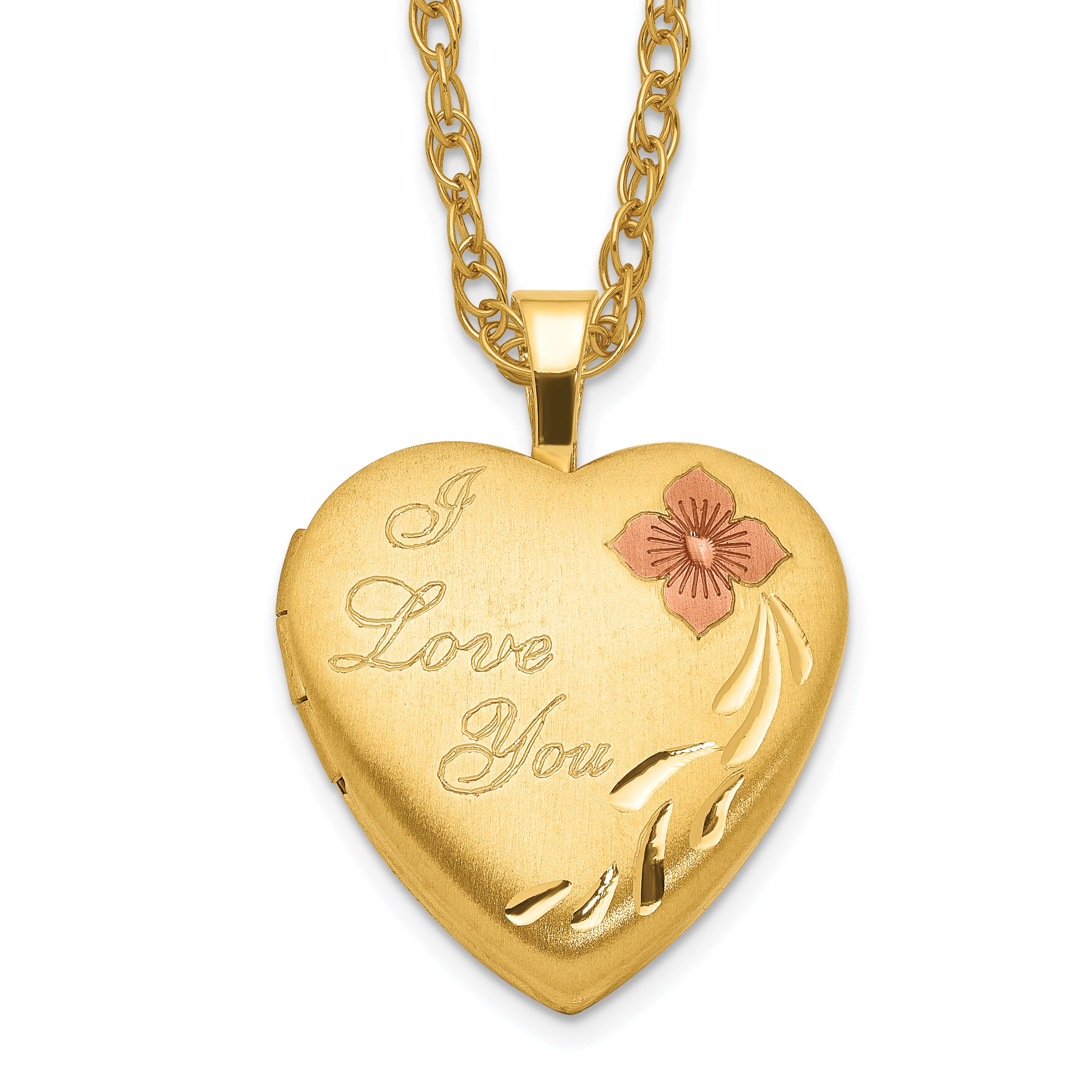 1/20 Gold Filled 16mm Enameled Flower I Love You Heart Locket Necklace Main image