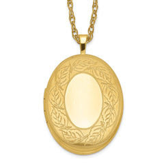 1/20 Gold Filled 26mm Leaf Border Oval Locket Necklace
