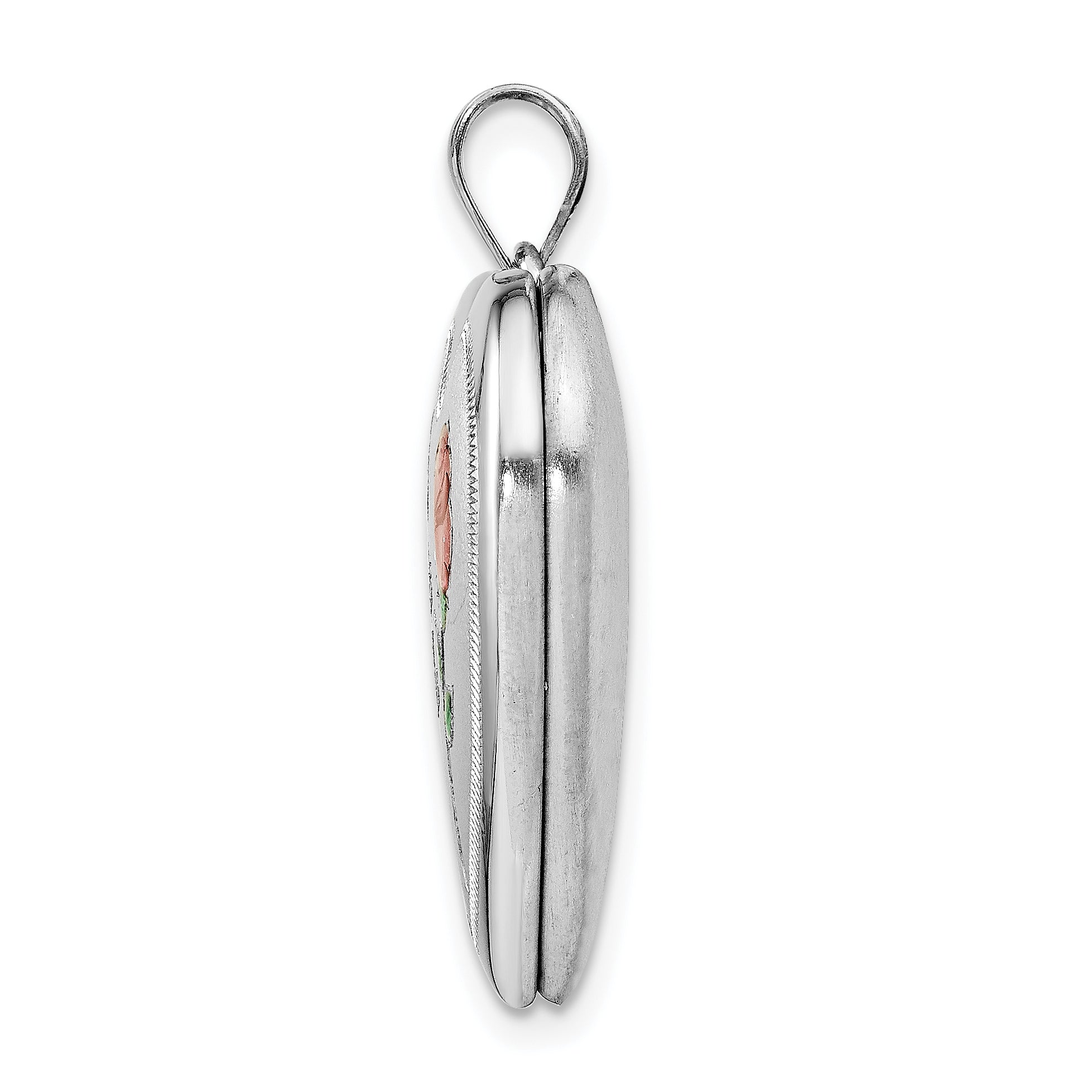 Sterling Silver Rhodium-plated 24mm Enameled Rose Heart Locket Secondary image
