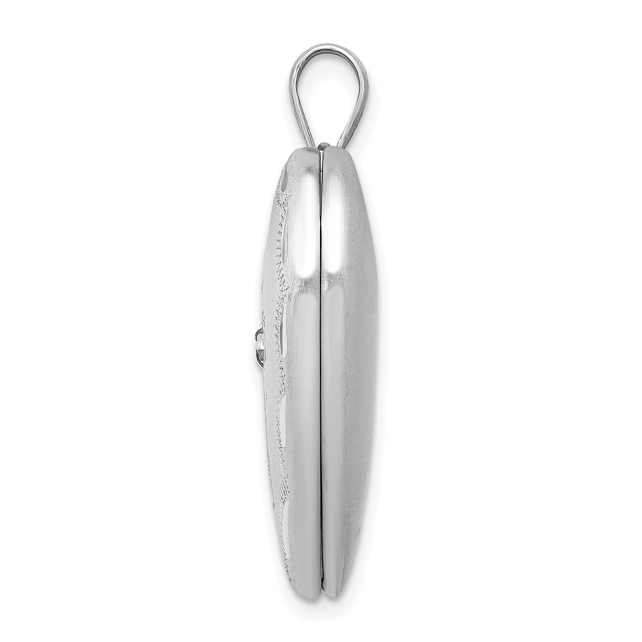 Sterling Silver RH-plated 24mm Satin & Diamond Cut  With  Diamond Cross Heart Locket Secondary image