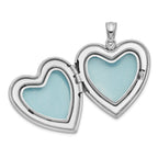 Sterling Silver RH-plated 24mm Satin & Diamond Cut  With  Diamond Cross Heart Locket