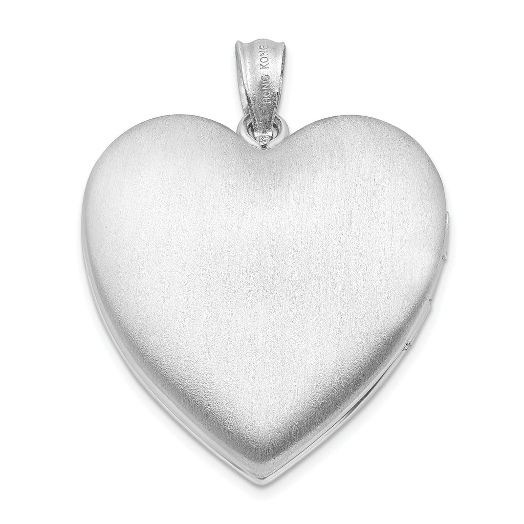 Sterling Silver Rhod-plated 24mm With  Diamond Star Design Heart Locket