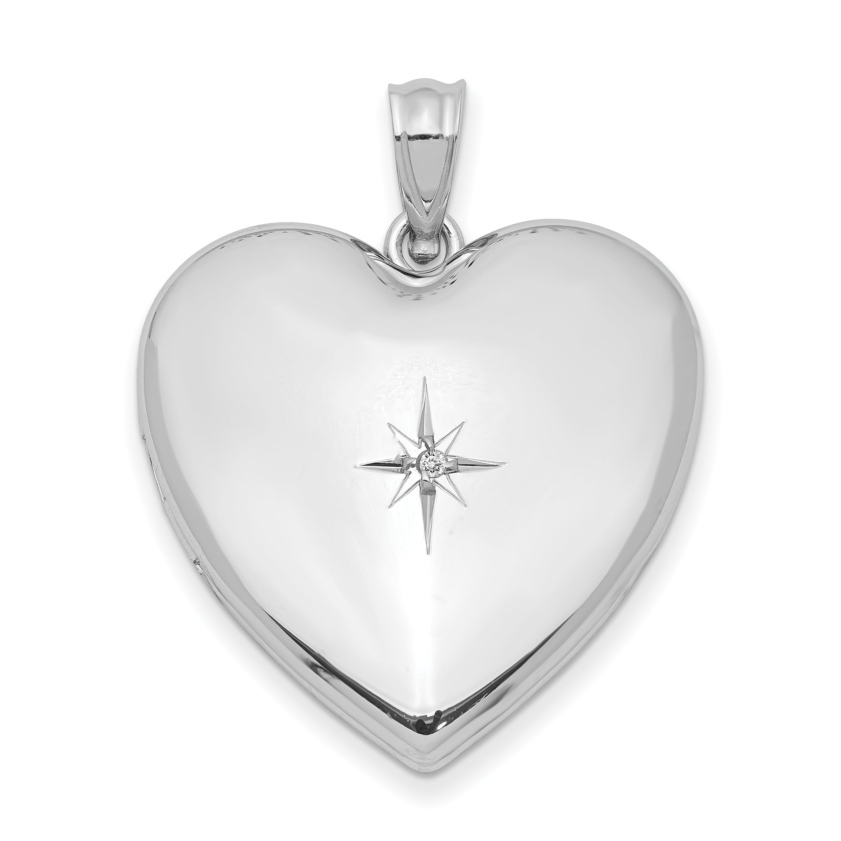 Sterling Silver Rhod-plated 24mm w/ Diamond Star Design Heart Locket Main image