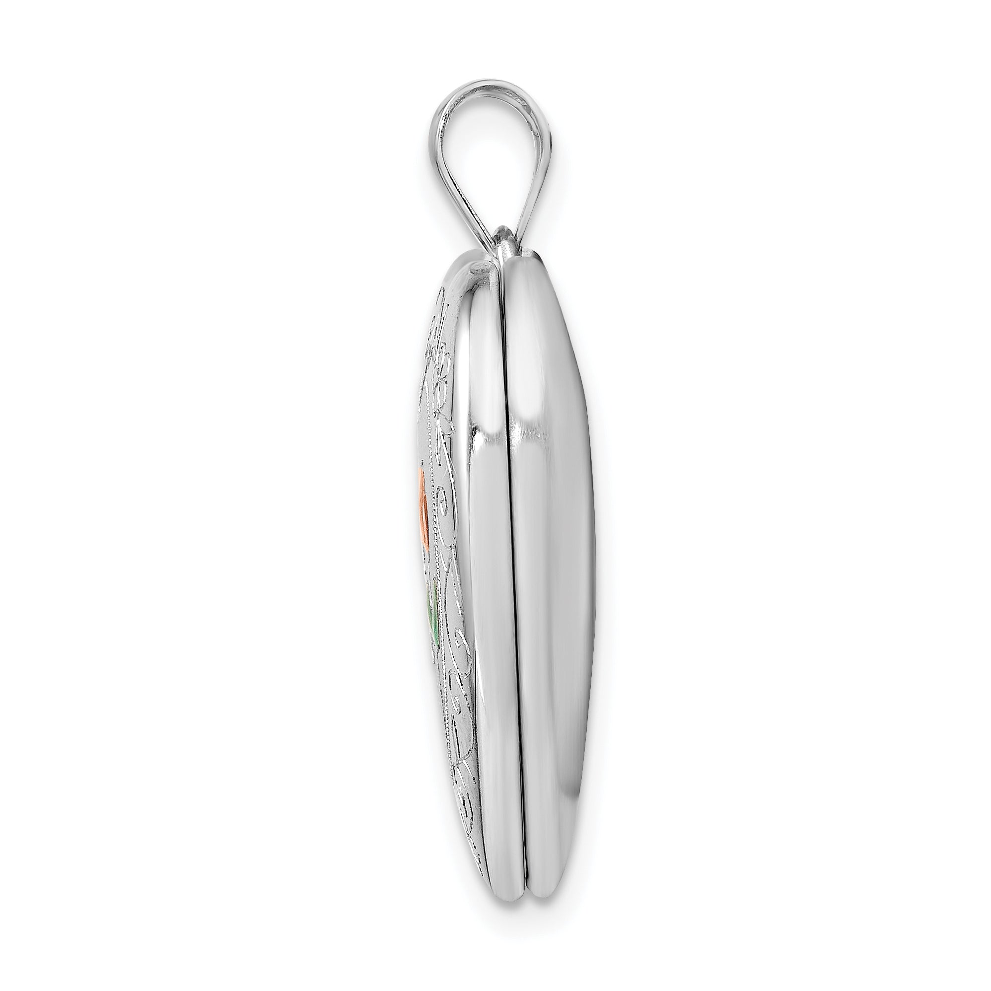 Sterling Silver Rhodium-plated 24mm Enameled Rose with Border Heart Locket Secondary image