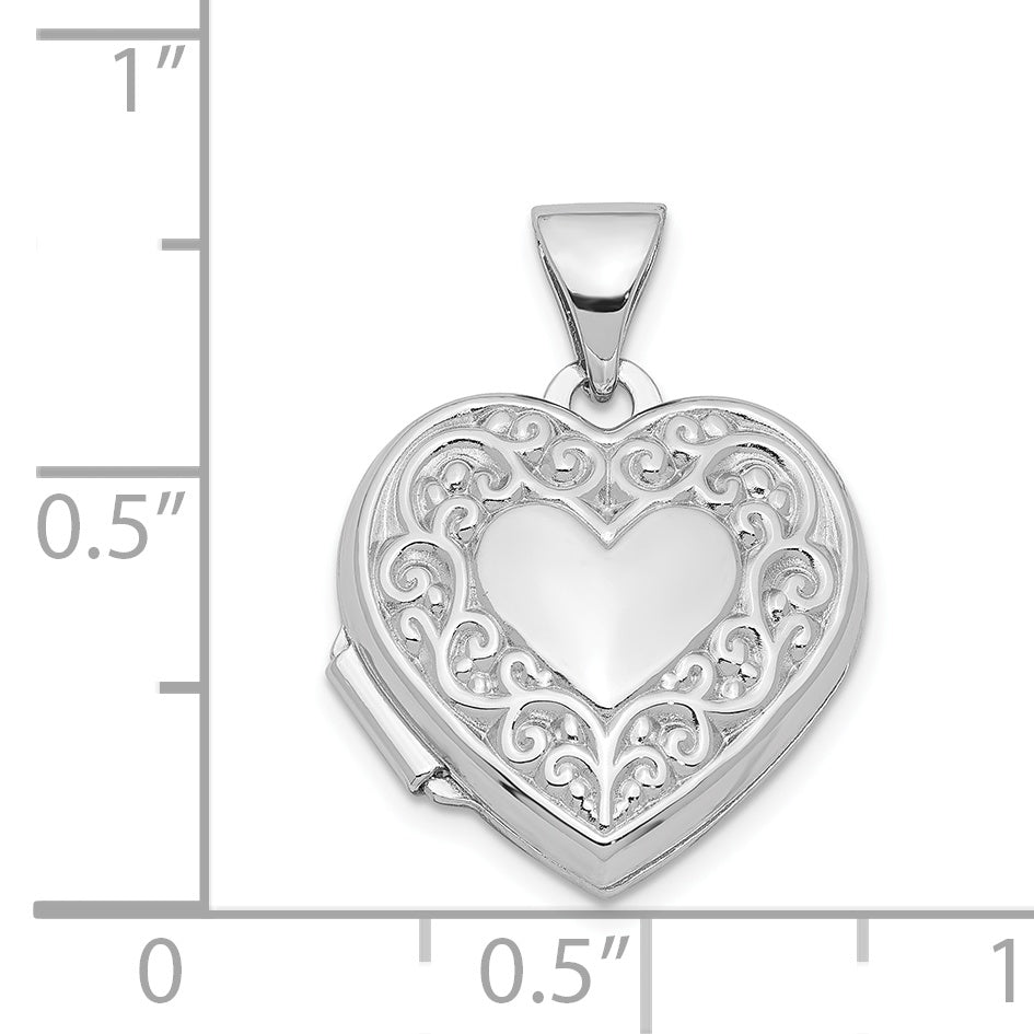 Sterling Silver Rhodium-plated Scroll Border Heart Locket