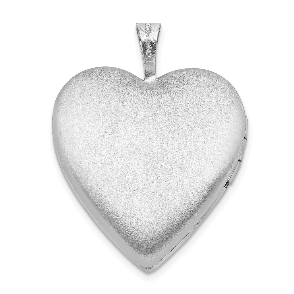 Sterling Silver Rhodium-plated 20mm Satin/Polished Cross Heart Locket