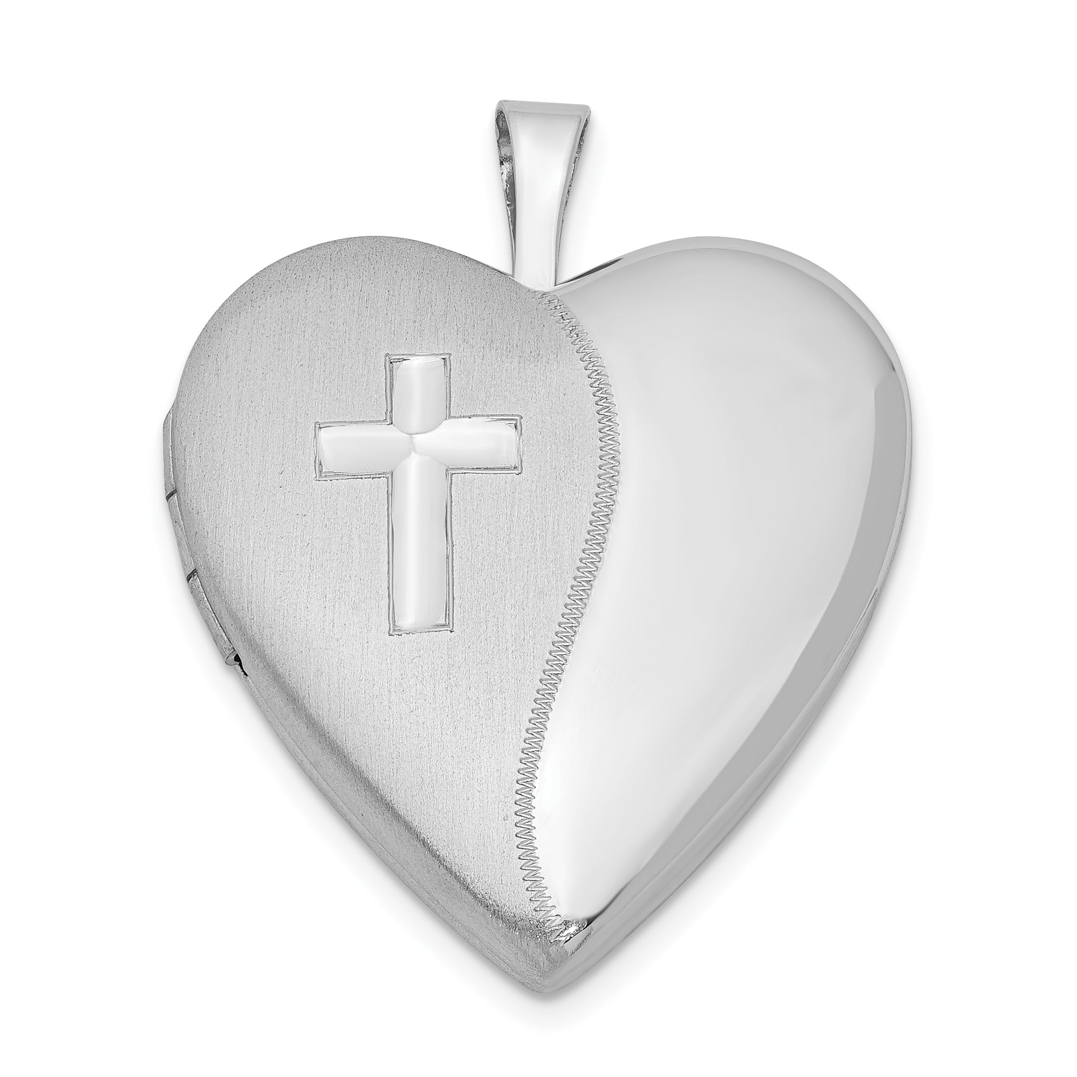 Sterling Silver Rhodium-plated 20mm Satin/Polished Cross Heart Locket Main image