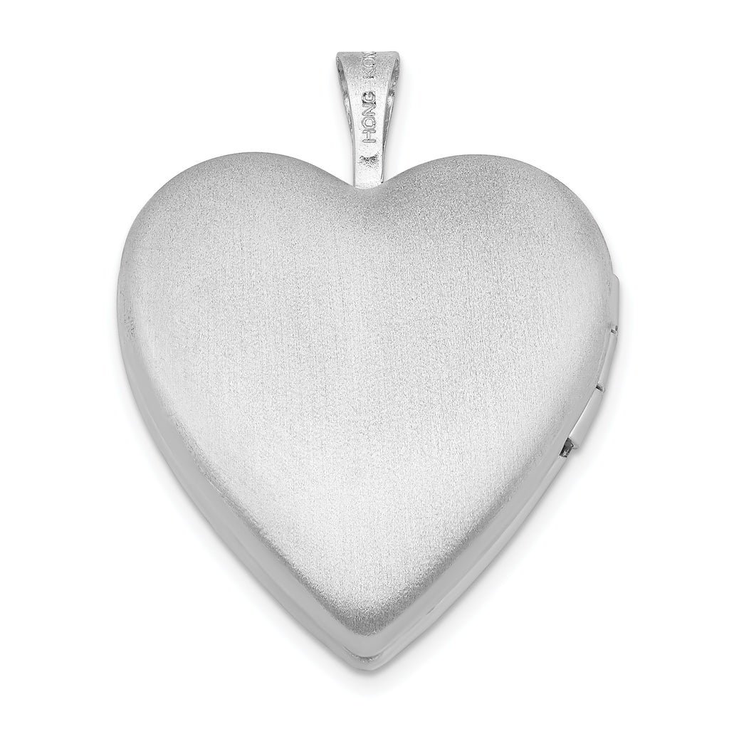 Sterling Silver Rhodium-plated Satin 20mm Enameled Rose Heart Locket