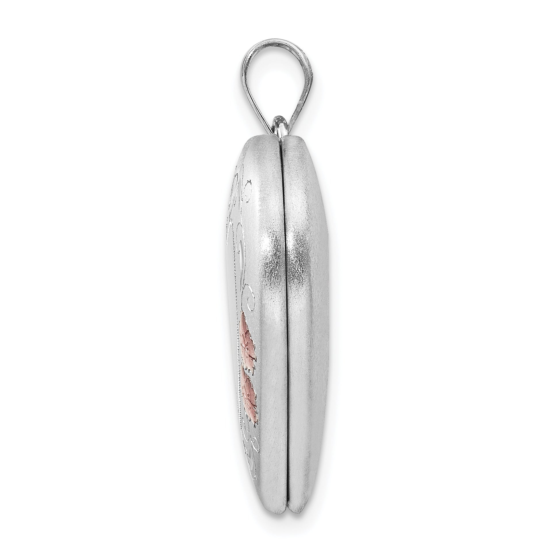 Sterling Silver Rhodium-plated 24mm Enameled Floral Border Heart Locket Secondary image