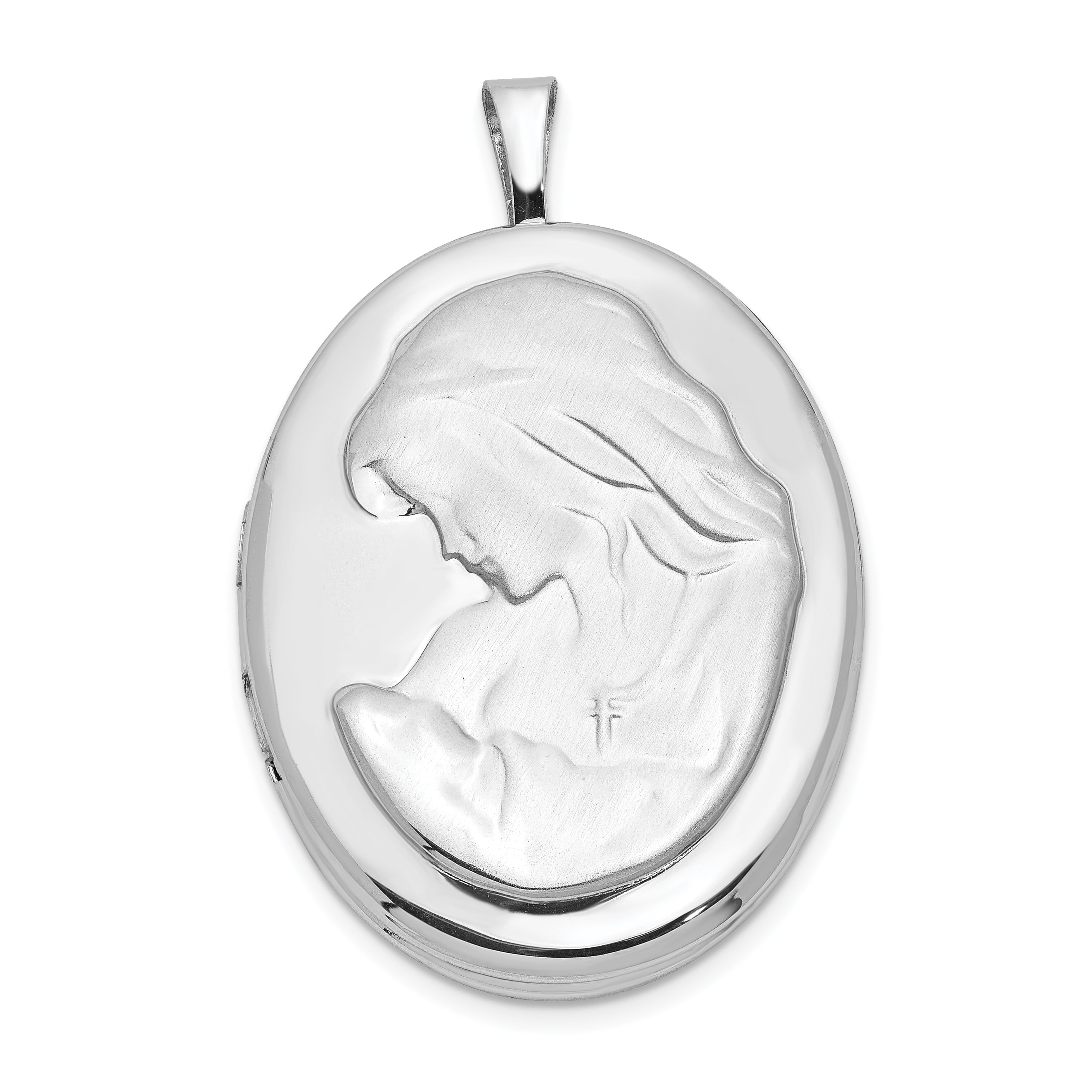 Sterling Silver Rhodium-plated 26mm Mother and Baby Oval Locket Main image
