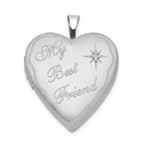 Sterling Silver Rhodium-plated 20mm Best Friend with Diamond Heart Locket