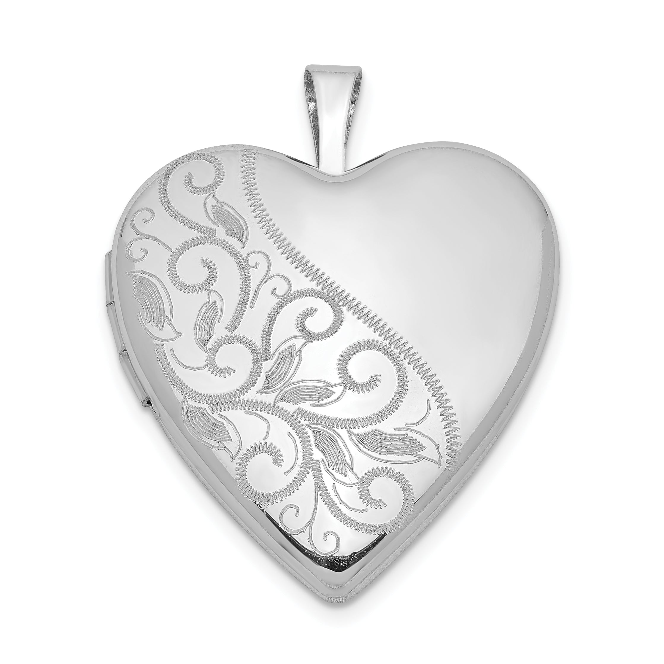 Sterling Silver Rhodium-plated 20mm Swirl & Polished Heart Locket Main image