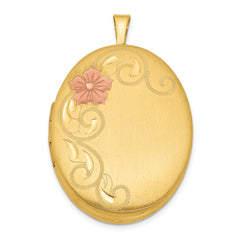 Sterling Silver Gold-Plated 26mm Satin & Enameled Floral Scroll Locket