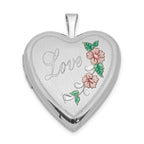 Sterling Silver Rhodium-plated 20mm D/C & Enameled Love Heart Locket