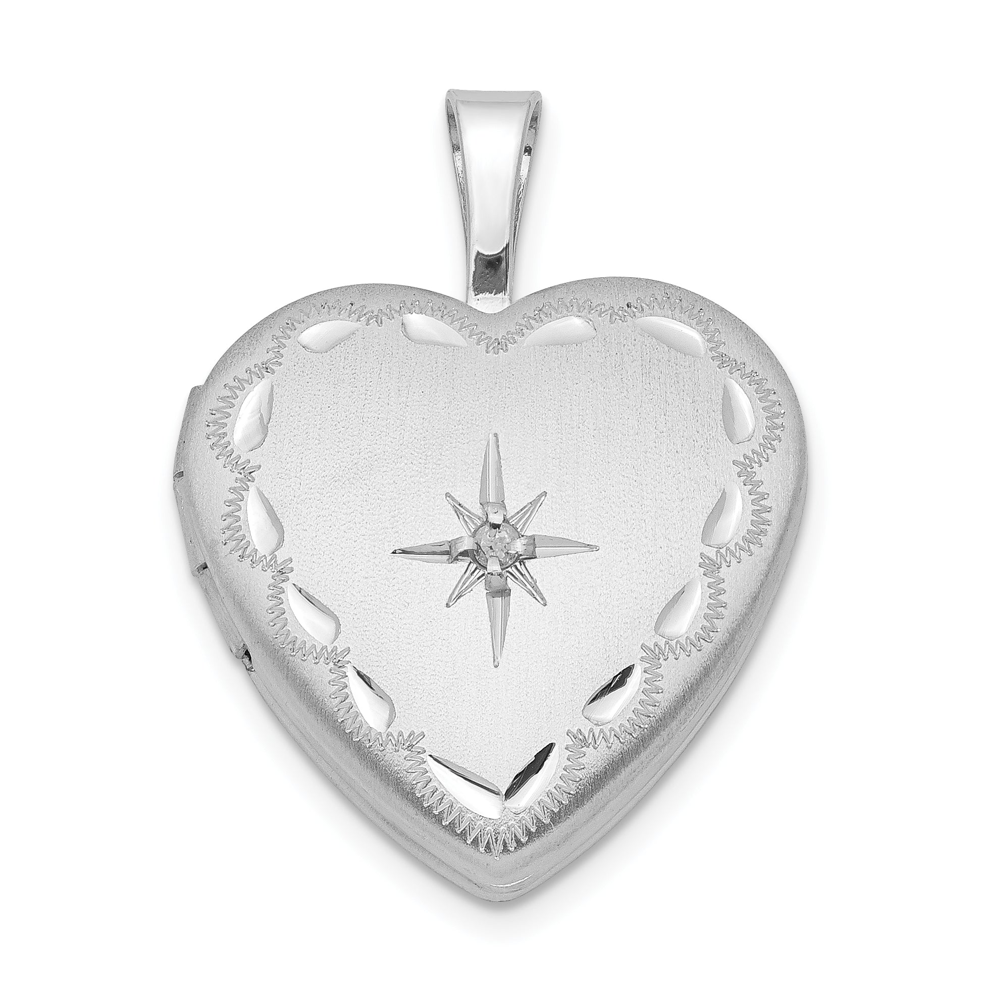 Sterling Silver Rhodium-plated Satin & D/C Diamond Star Heart Locket Main image