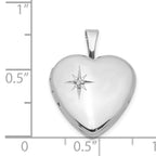 Sterling Silver Rhodium-plated Polished Diamond Star 16mm Heart Locket