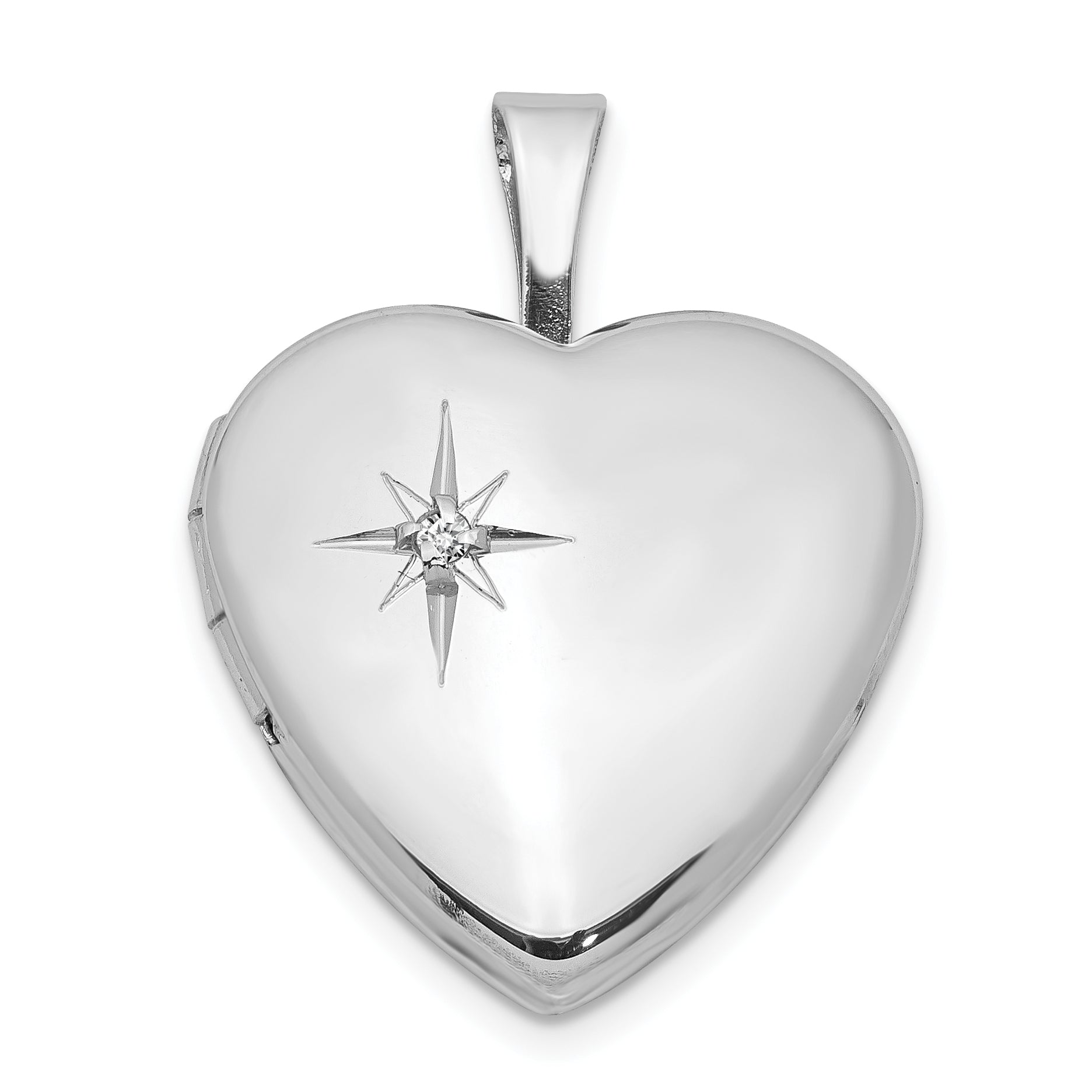 Sterling Silver Rhodium-plated Polished Diamond Star 16mm Heart Locket Main image