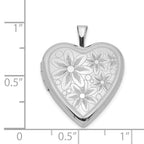Sterling Silver Rhodium-plated 20mm Textured Daisies Heart Locket
