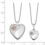 Sterling Silver Rhodium-plated Polished/Satin Enameled Rose Heart 18in Locket Necklace & 14in Pendant Necklace Set