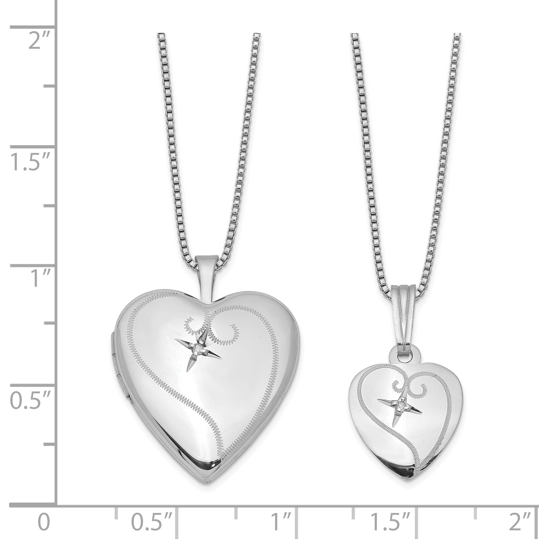 Sterling Silver Rhodium-plated Polished Diamond Heart 18in Locket Necklace and 14in Pendant Necklace Set Secondary image