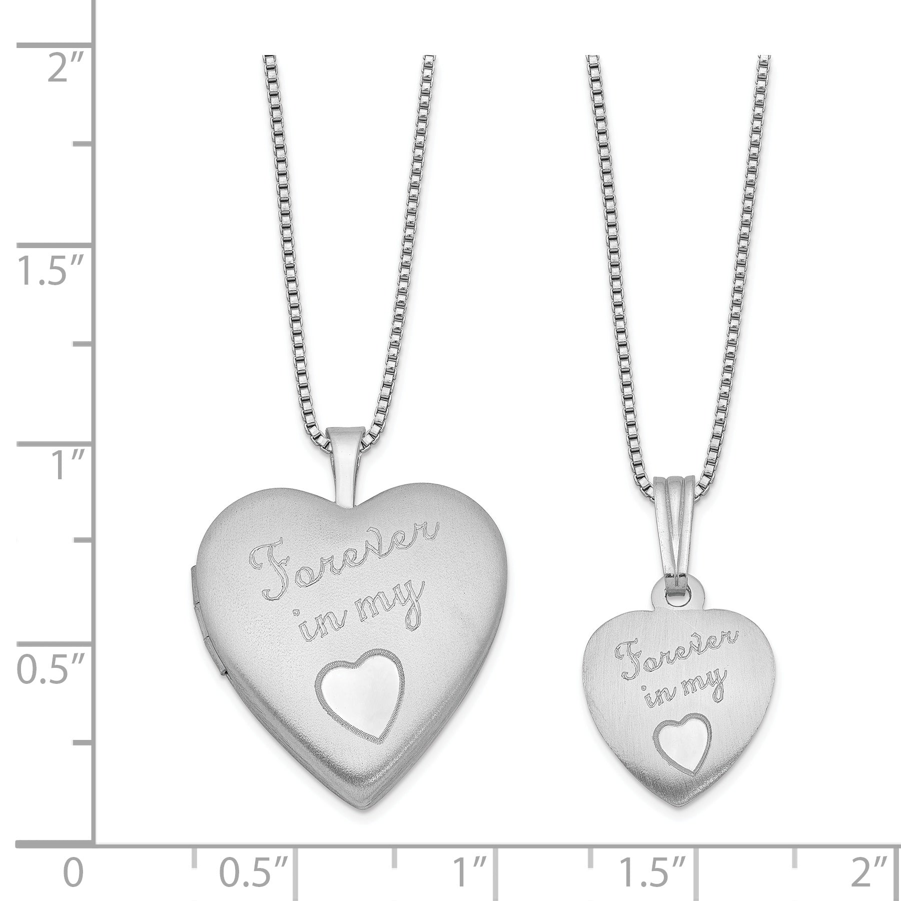 Sterling Silver Rhodium-plated Polished & Satin Forever In My Heart Mother/Daughter Locket/Pendant Necklace Set Secondary image
