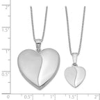 Sterling Silver RH-plated Pol & Satin Heart Locket & Pendant Necklace Set