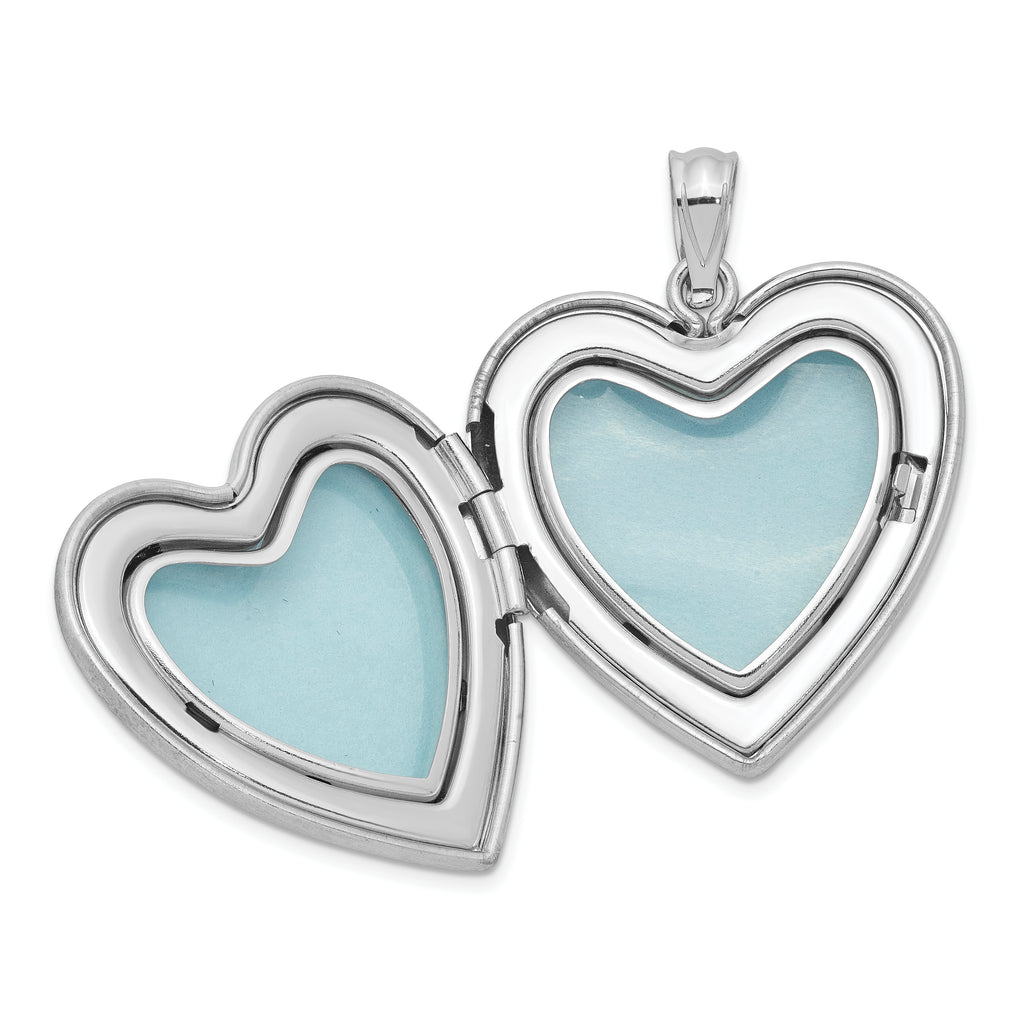 Sterling Silver Rhodium-plated Satin Diamond Cut 18in Diamond Cross Heart Locket Necklace & 14in Cross Heart Pendant Necklace Set