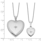 Sterling Silver RH-plated Diamond Pol/Satin Heart Locket & Pendant Set
