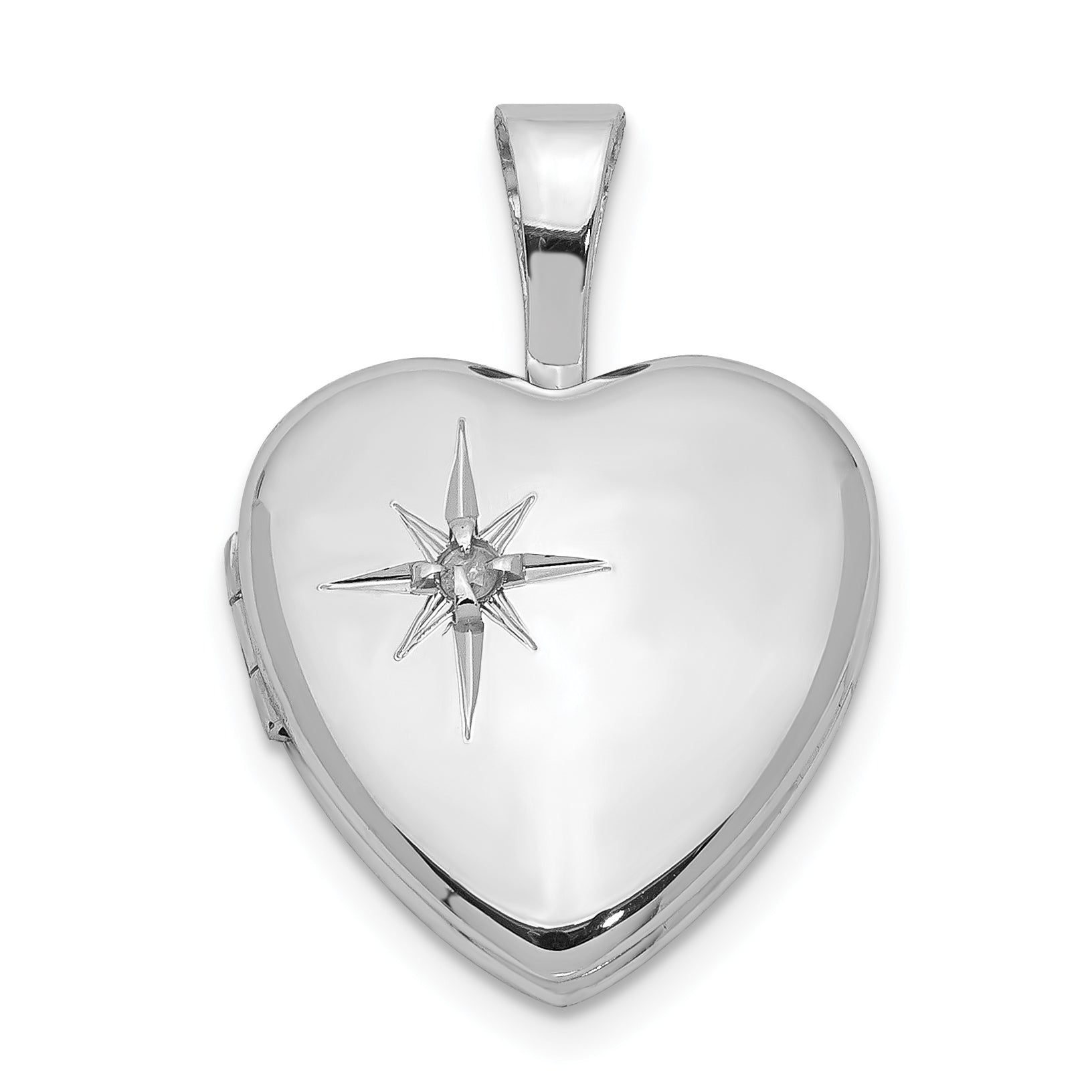 Sterling Silver Rhodium-plated Polished Diamond Star 12mm Heart Locket Main image