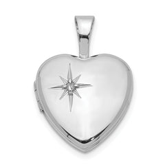 Sterling Silver Rhodium-plated Polished Diamond Star 12mm Heart Locket
