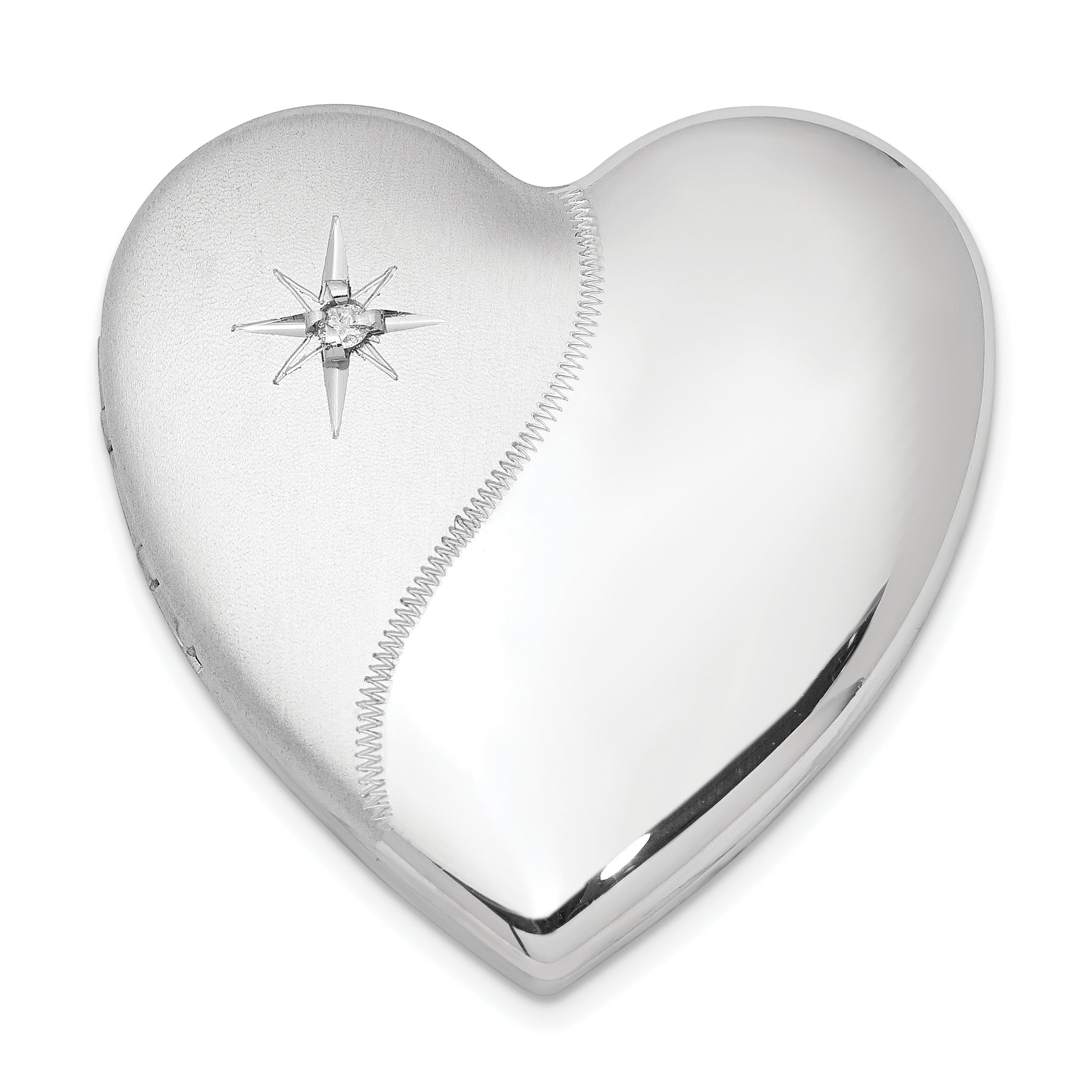 Sterling Silver RH-plated Satin/Polish Diamond 4 Photo Family Heart Locket Main image