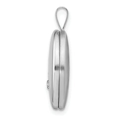 Sterling Silver Rhodium-plated 19mm Diamond Polished/Satin Star Oval Locket