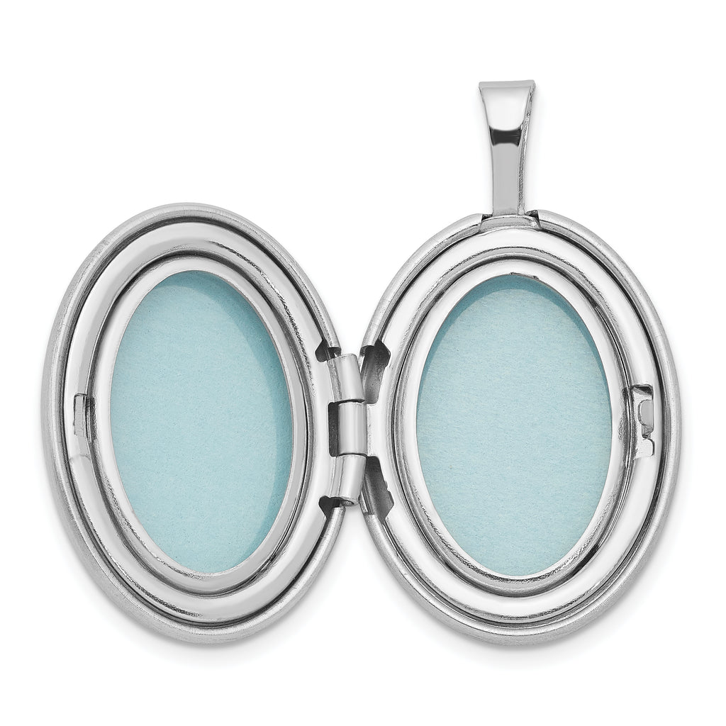 Sterling Silver Rhodium-plated 19mm Diamond Polished/Satin Star Oval Locket
