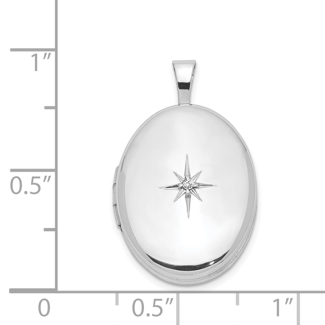 Sterling Silver Rhodium-plated & Diamond Polished 19mm Oval Locket