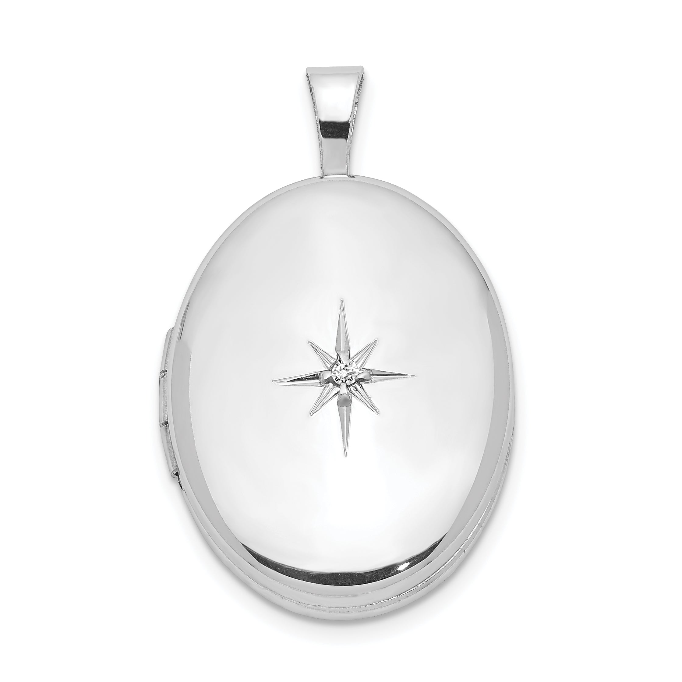 Sterling Silver Rhodium-plated & Diamond Polished 19mm Oval Locket Main image